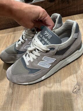 New Balance Men's 998 Suede & Mesh Sneakers in Light Gray